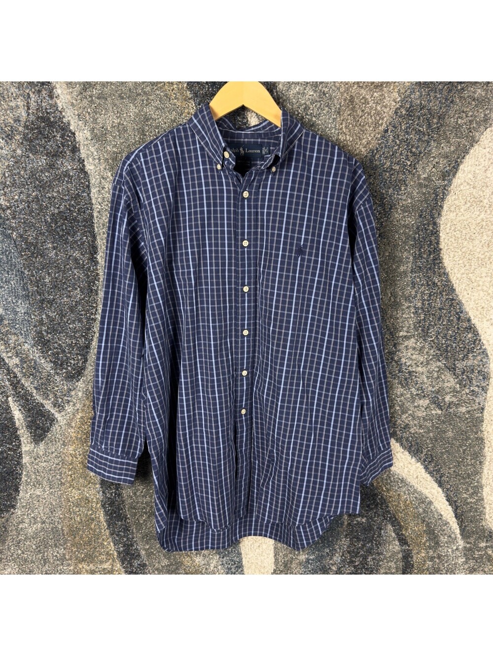 Vintage Ralph Lauren Yarmouth Plaid Shirt Mens 16 32/33 Blue